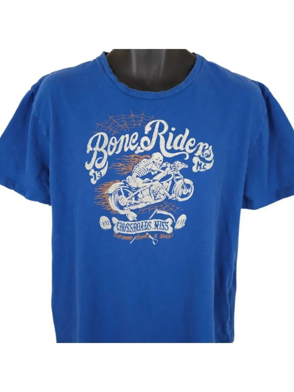 Bone Riders MC T Shirt Mens Size XL Blue Motorcycle Club Lucky Brand